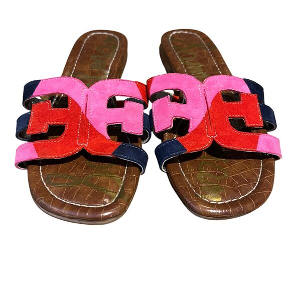 Sam Edelman Bay Slide Sandal – Colorblock Suede in Pink, Red & Navy - 7.5 - Picture 2 of 7